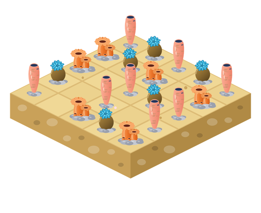 A reef island of squirt, flowerpot and vase corals